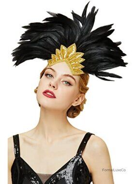 Feather Headpiece Showgirl Pageant Headband 1920s Flapper Ostrich
